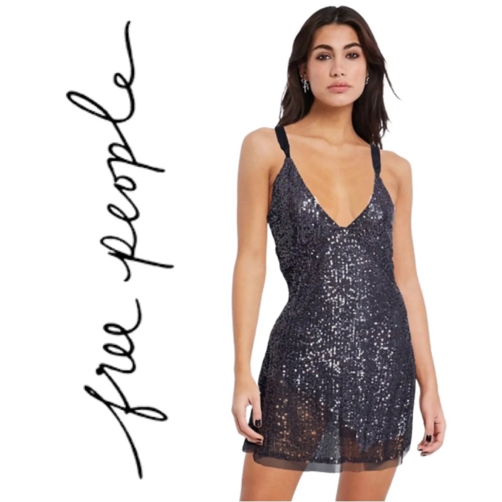 NWT Free People Gold Rush Sequin Tie Back Mini Dress